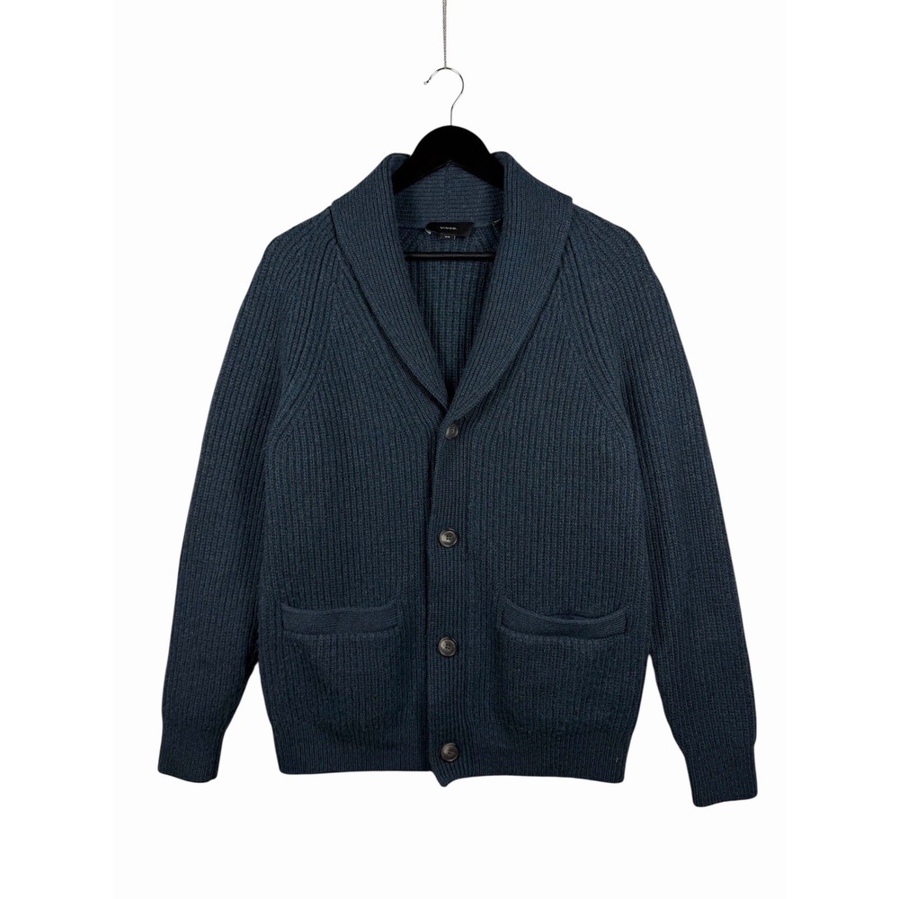 VINCE Cashmere Wool Cardigan Sweater Blue Men's M Grandpa Fisherman Chunky